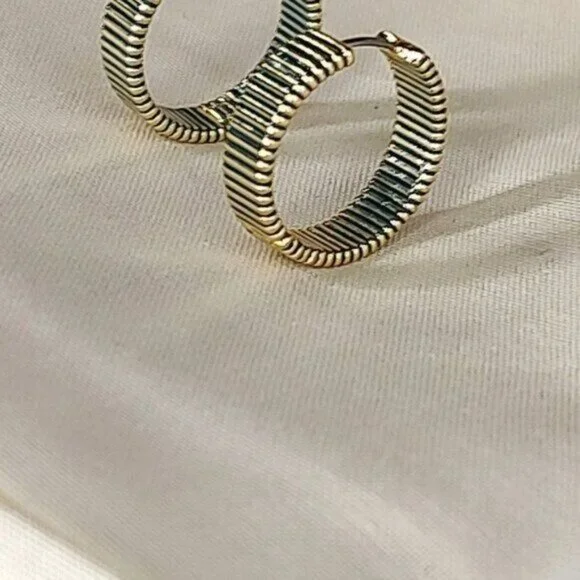 Gorjana Hoop Earrings Catalina Enamel 18k Gold Plated Navy Striped - Picture 12 of 13